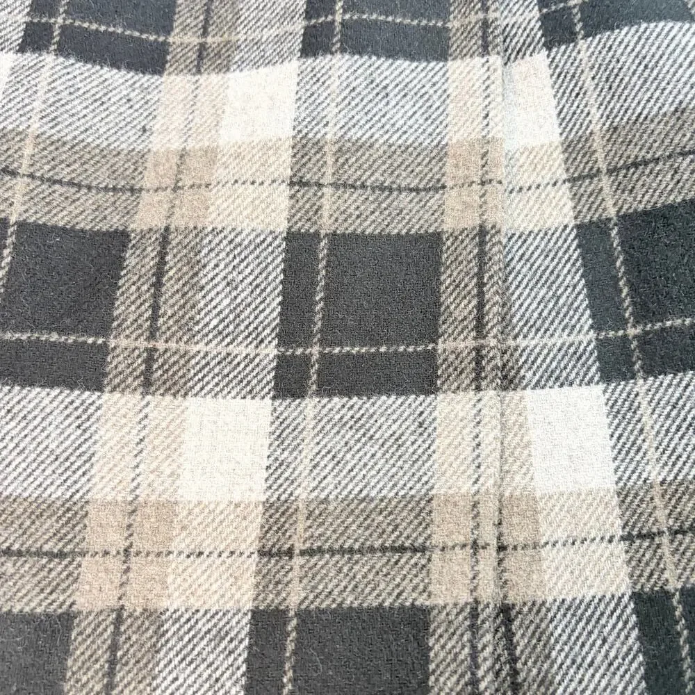 VTG A. Gianetti plaid long wool skirt. Size 8. brass leather trim. Cabincore